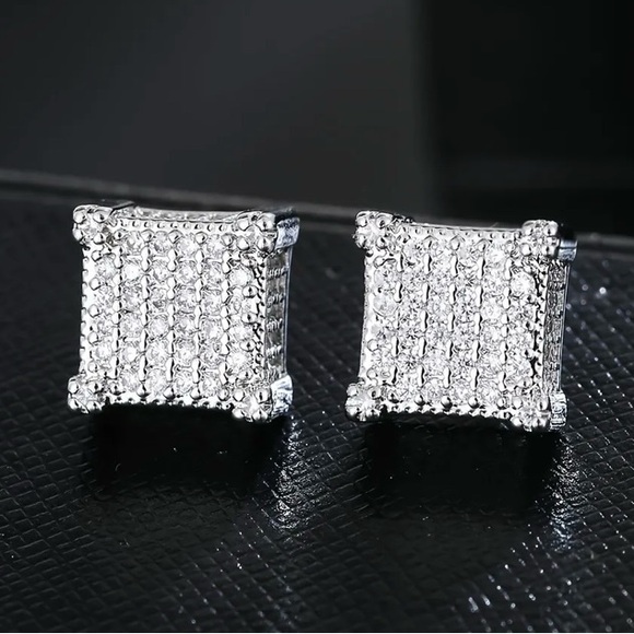 Men’s Earrings 925 Sterling Silver CZ - Picture 6 of 10